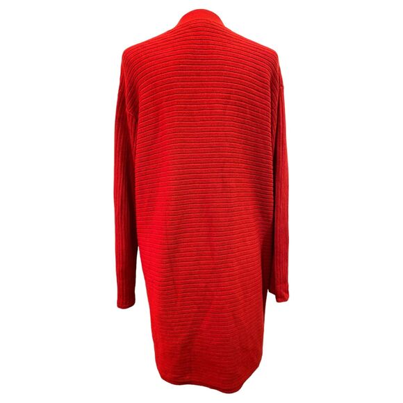 J Jill Long Cardigan Sweater Women Ribbed Medium Duster Pockets Academia‎ Red - Picture 3 of 6